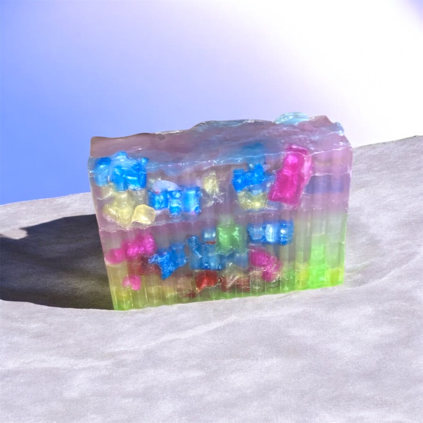 Soap bar with embeds in it with shaded background