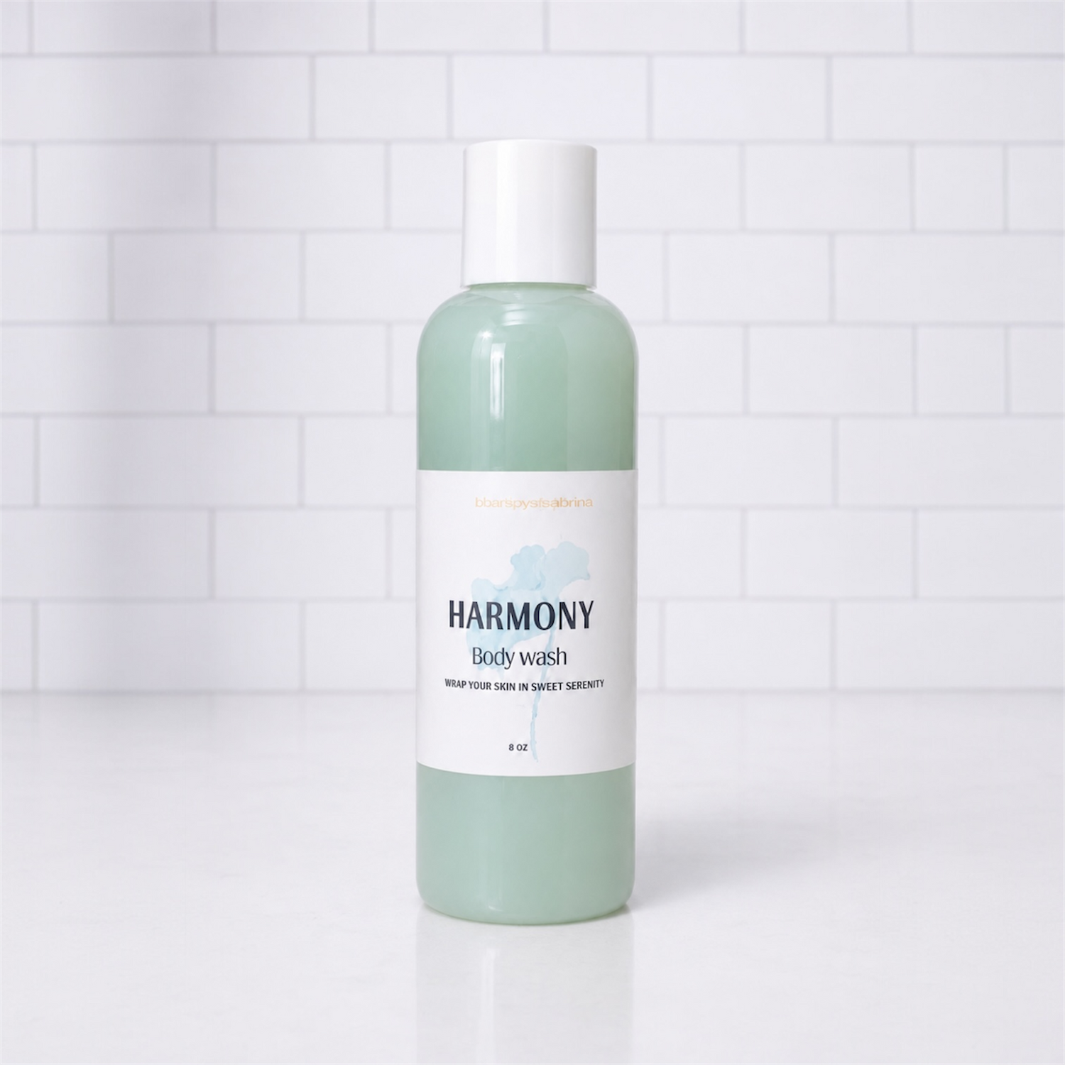 Harmony body wash bottle on a white background