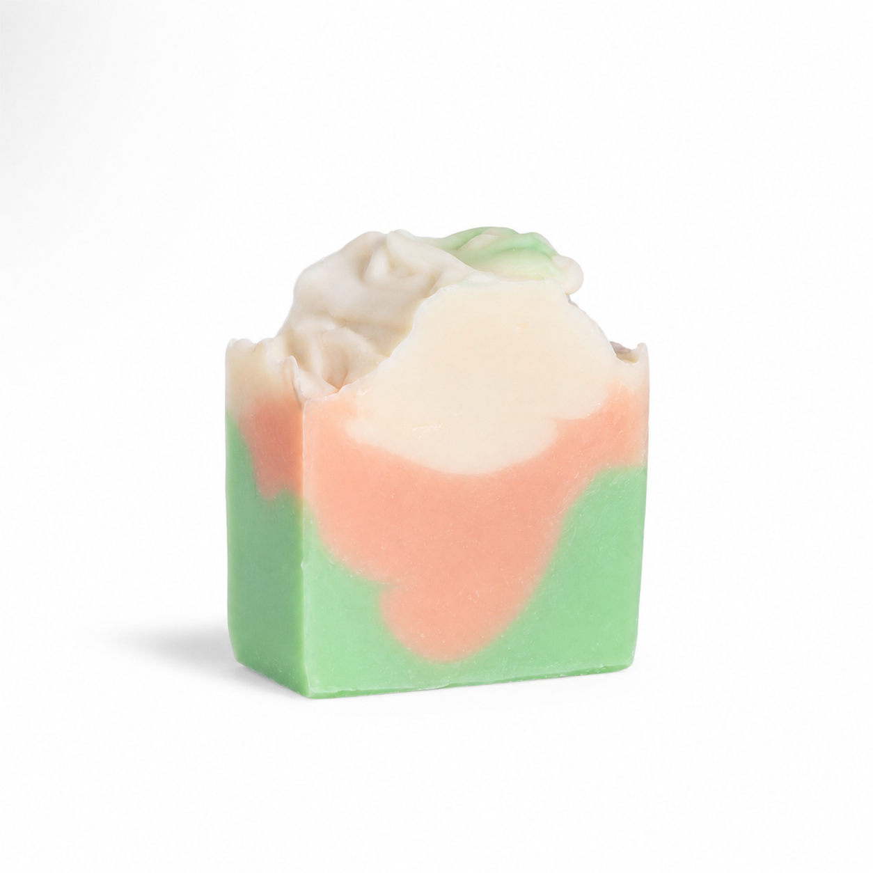 Colorful soap bar with a rose design on a white background