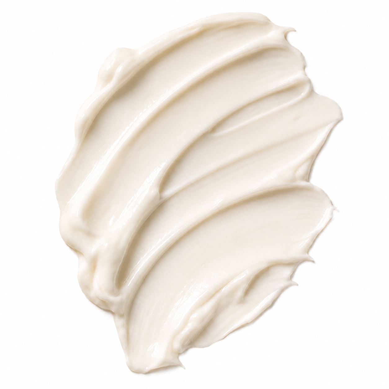 A thick, creamy off-white cosmetic cream swatch with smooth, swirled texture on a solid white background.