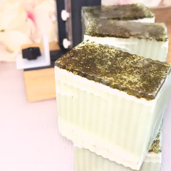 Video showing soap blocks on a table