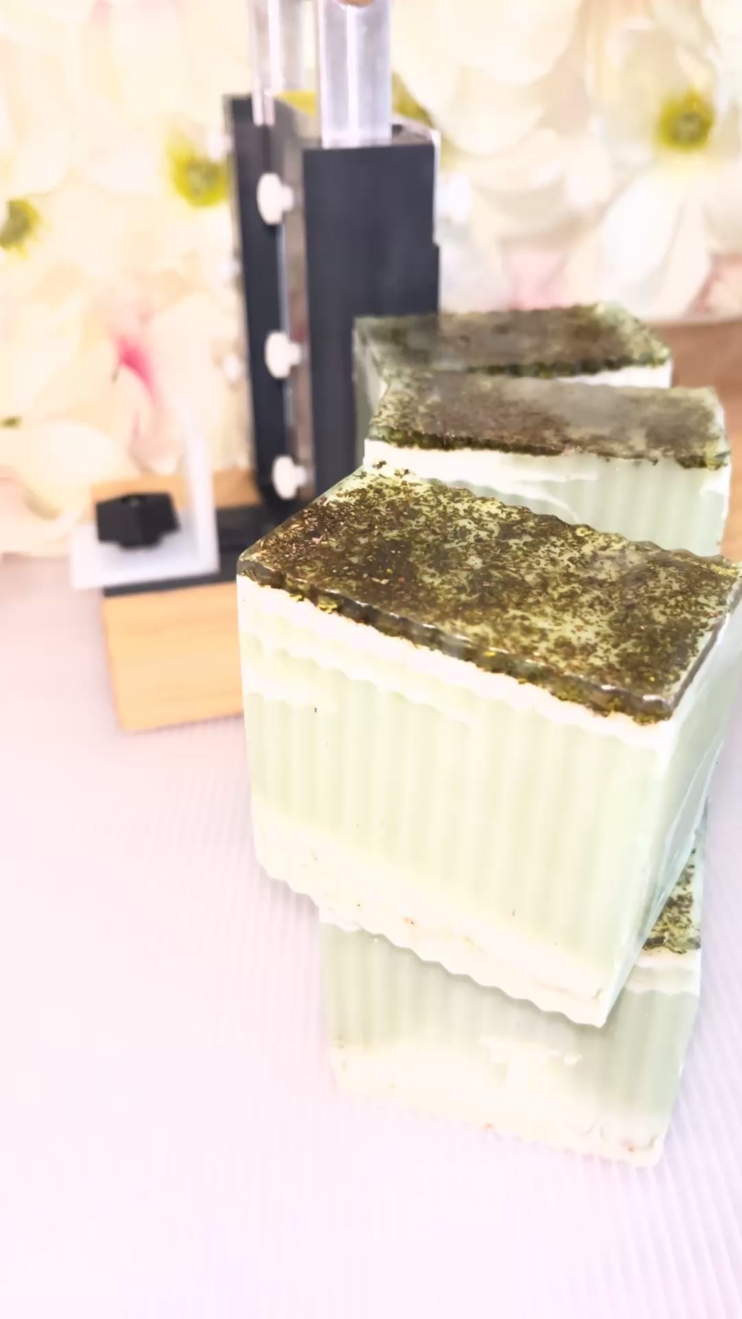 Video showing soap blocks on a table